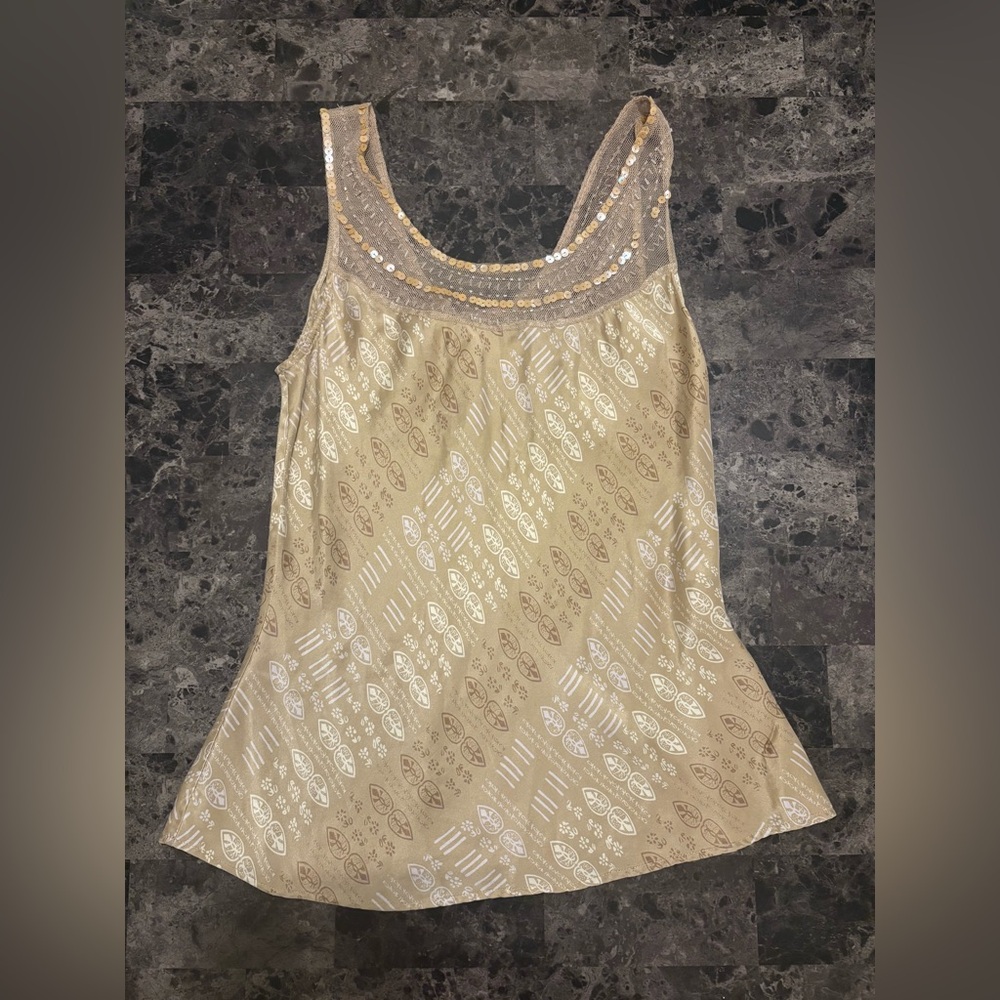 Vintage Old Navy 100% Silk Top M Beaded Y2K Neutral Softcore Blouse - Picture 3 of 6
